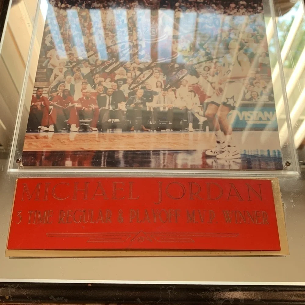 Michael Jordan Chicago bulls signed plaque three time MVP winner authentic